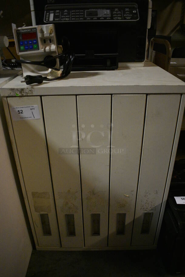 Tan Metal 5 Door Filing Cabinet. Unit is Locked. 25x29x34. (facilities)