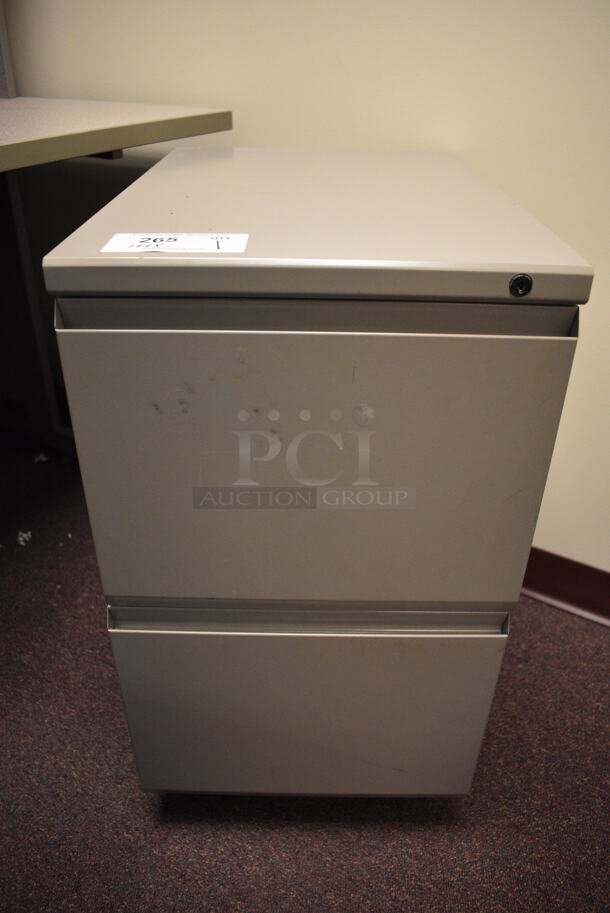 Gray Metal 2 Drawer Filing Cabinet on Casters. 15x22x28. (John N. Hall Tech - Room 122 Office F)