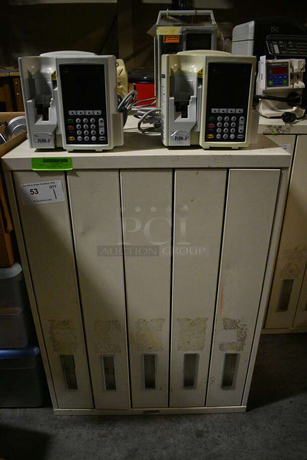 Tan Metal 5 Door Filing Cabinet. Unit is Locked. 25x29x34. (facilities)