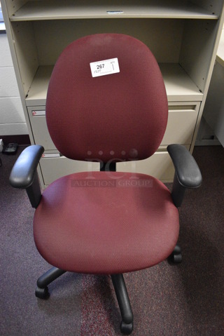 Maroon Office Chair w/ Arm Rests on Casters. 24x22x36. (John N. Hall Tech - Room 122 Office F)