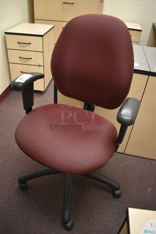 Maroon Office Chair w/ Arm Rests on Casters. 26x22x40. (John N. Hall Tech - Room 122 Office D) - Image 2 of 3