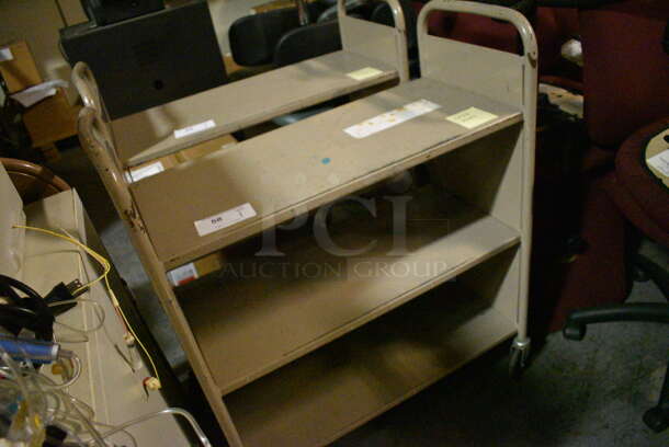 Tan Metal 3 Tier Book Cart on Commercial Casters. 32x15x39. (facilities) - Image 2 of 3
