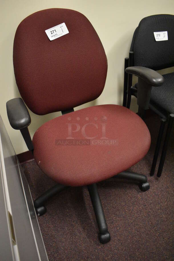Maroon Office Chair w/ Arm Rests on Casters. 26x22x40. (John N. Hall Tech - Room 122 Office C) - Image 2 of 3