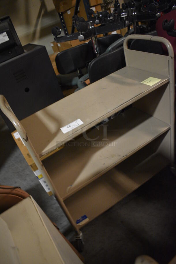 Tan Metal 3 Tier Book Cart on Commercial Casters. 32x15x39. (facilities) - Image 2 of 3