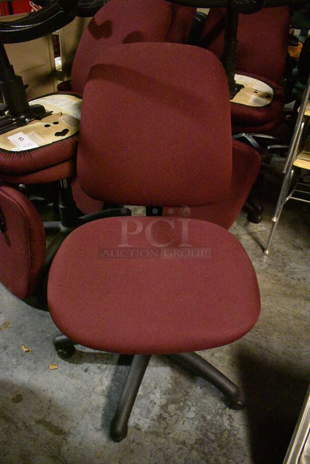 8 Maroon Office Chairs on Casters. 21x21x41. 8 Times Your Bid! (facilities) - Image 1 of 3
