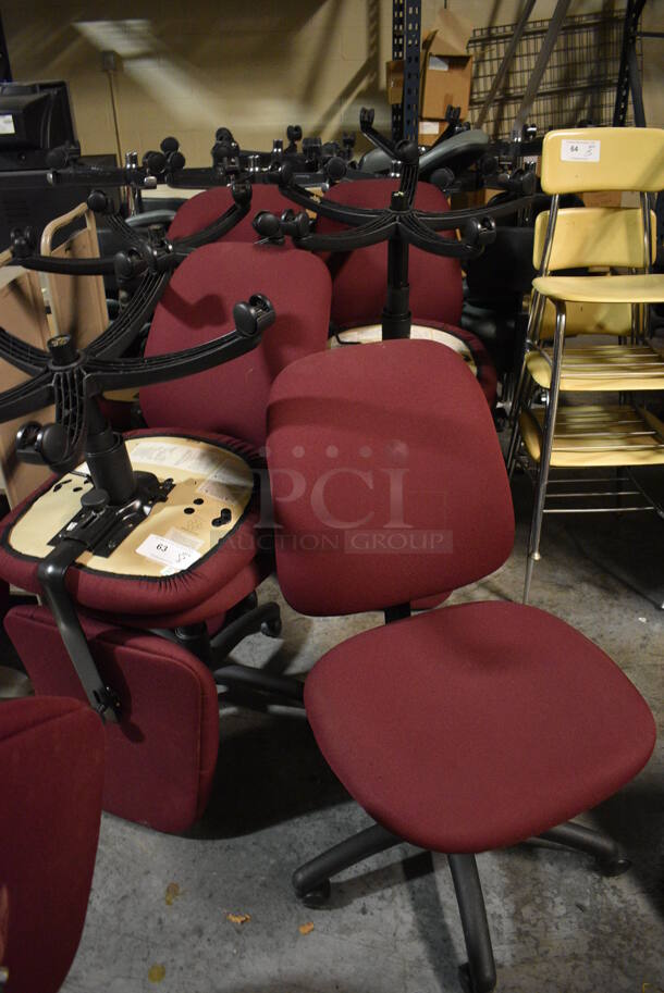 8 Maroon Office Chairs on Casters. 21x21x41. 8 Times Your Bid! (facilities) - Image 2 of 3