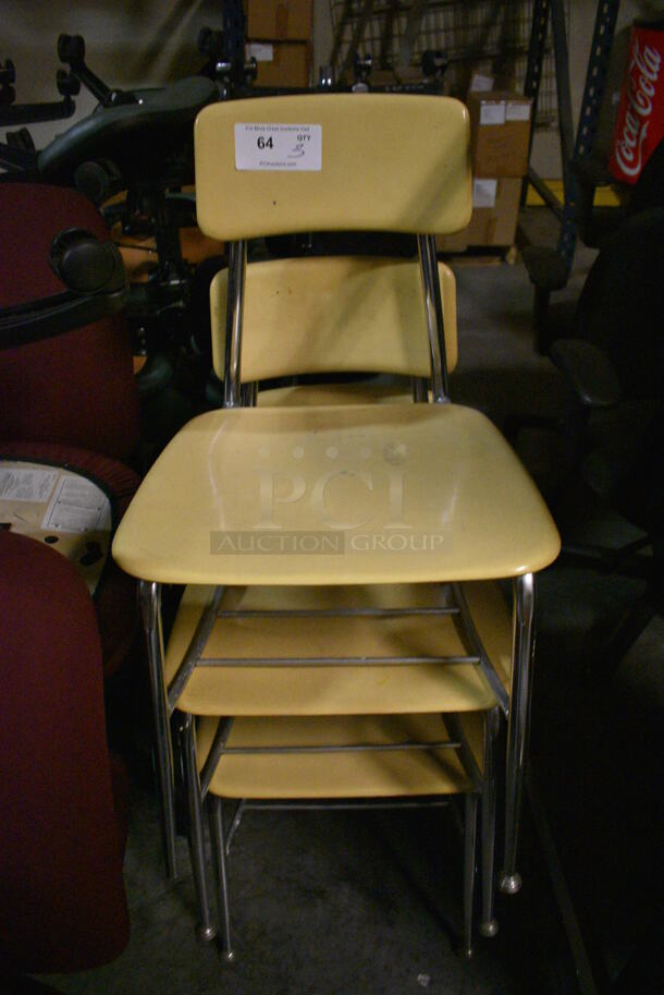 3 Yellow and Chrome Finish Metal Chairs. 17x17x31. 3 Times Your Bid! (facilities)