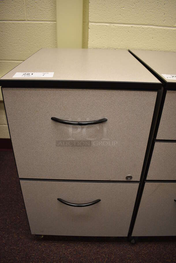 Gray 2 Drawer Filing Cabinet on Casters. 16x22x28. (John N. Hall Tech - Room 122 Office K)