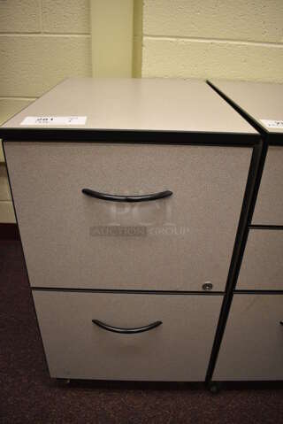 Gray 2 Drawer Filing Cabinet on Casters. 16x22x28. (John N. Hall Tech - Room 122 Office K)