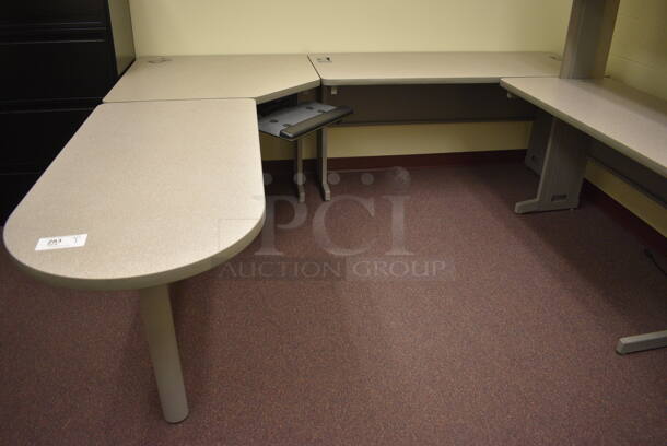 Gray L Shaped Desk. 96x84x29. (John N. Hall Tech - Room 122 Office K)