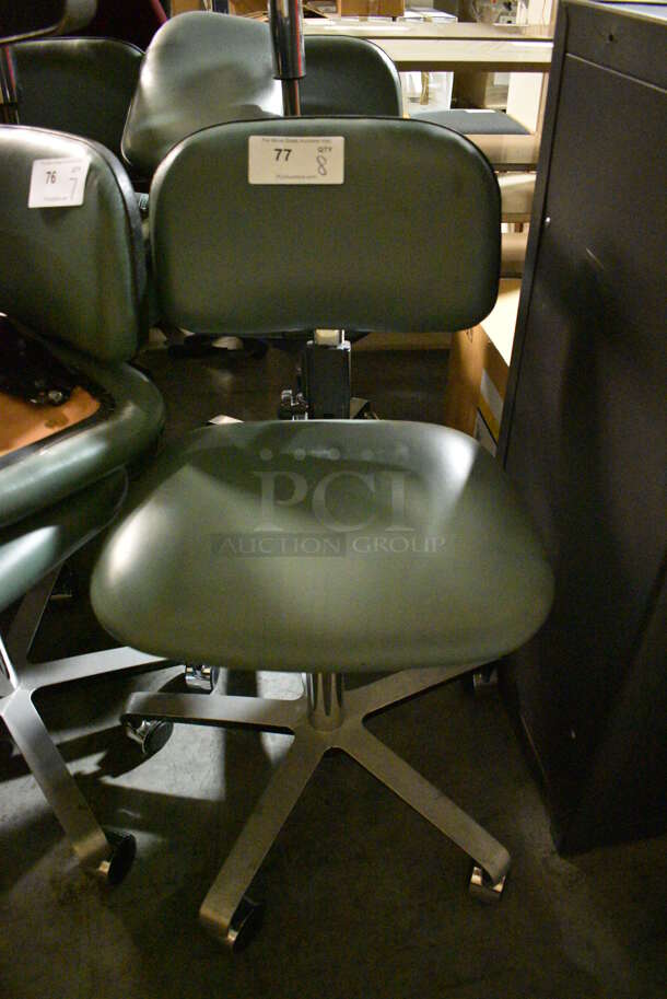 8 Green Chairs on Casters. 18x18x32. 8 Times Your Bid! (facilities)