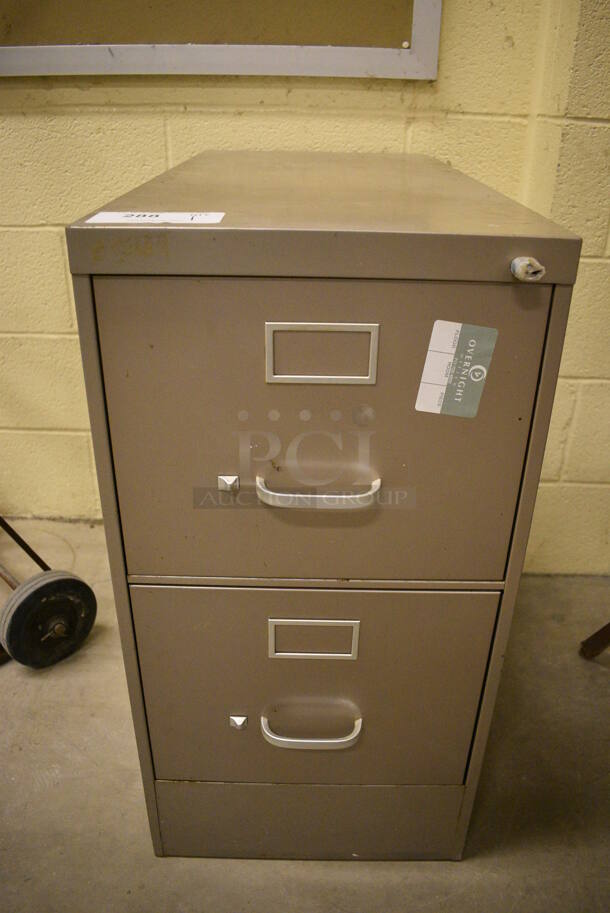 Tan Metal 2 Drawer Filing Cabinet. 15x30x30. (John N. Hall Tech - Room 121) - Image 1 of 3