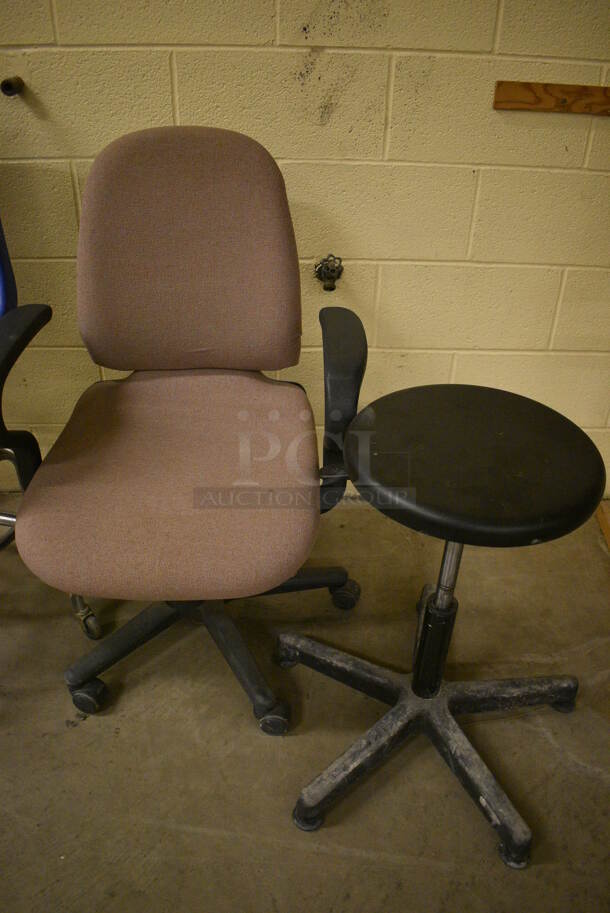 4 Various Chairs; Blue on Casters, Pink on Casters, Brown on Legs and Black Stool on Casters. Includes 16x16x38. 4 Times Your Bid! (John N. Hall Tech - Room 121) - Image 3 of 3