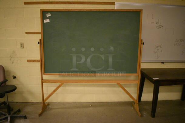 Green Chalkboard w/ Wood Pattern Frame. 75x20x77. (John N. Hall Tech - Room 121)