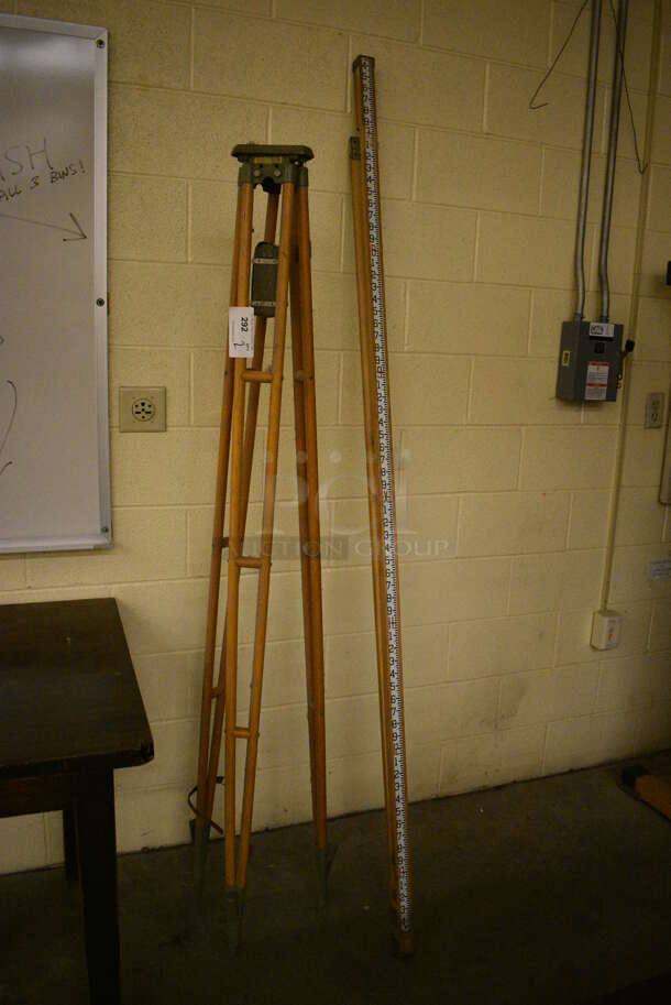 2 Wood Pattern Survey Tools; Tripod and Measuring Stick. 72", 89". 2 Times Your Bid! (John N. Hall Tech - Room 121) - Image 1 of 3