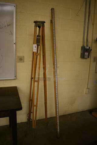 2 Wood Pattern Survey Tools; Tripod and Measuring Stick. 72", 89". 2 Times Your Bid! (John N. Hall Tech - Room 121)
