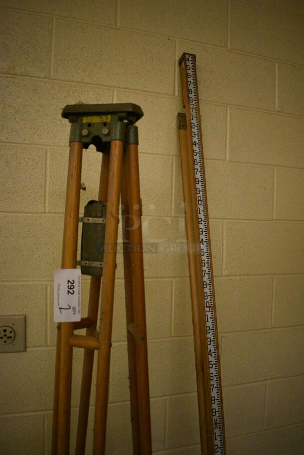 2 Wood Pattern Survey Tools; Tripod and Measuring Stick. 72", 89". 2 Times Your Bid! (John N. Hall Tech - Room 121) - Image 2 of 3