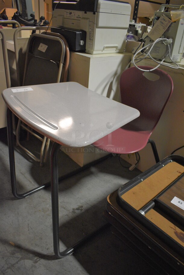 Metal Student Desk w/ Attached Chair. 25x38x33. (facilities) - Image 1 of 4