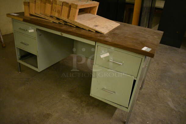 Green Metal Desk w/ Wood Pattern Desktop and 2 Drawers. 60x30x30. (John N. Hall Tech - Room 121) - Image 3 of 3