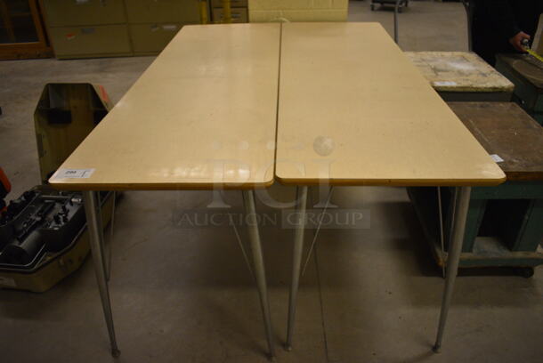 2 Wood Pattern Tables. 72x24x29. 2 Times Your Bid! (John N. Hall Tech - Room 121)