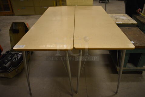 2 Wood Pattern Tables. 72x24x29. 2 Times Your Bid! (John N. Hall Tech - Room 121)