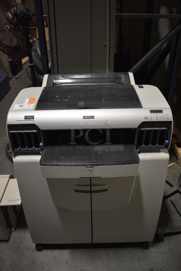 Epson Model Stylus Pro 4800 Flor Style Printer w/ 30 Ink Boxes and 2 Door Cabinet. 33x31x41. (facilities)
