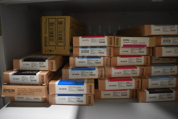 Epson Model Stylus Pro 4800 Flor Style Printer w/ 30 Ink Boxes and 2 Door Cabinet. 33x31x41. (facilities) - Image 7 of 12