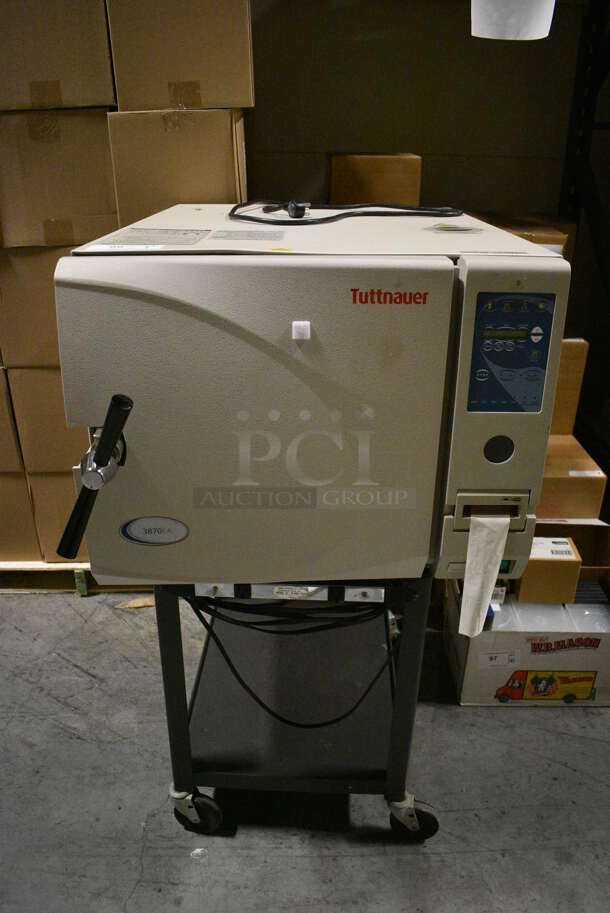 2014 Tuttnauer Model 3870EA Metal Commercial Countertop Autoclave Steam Sterilizer on Black 2 Tier Cart. 230 Volts, 1 Phase. 26x41x20, 18x24x26. (facilities) - Image 1 of 8