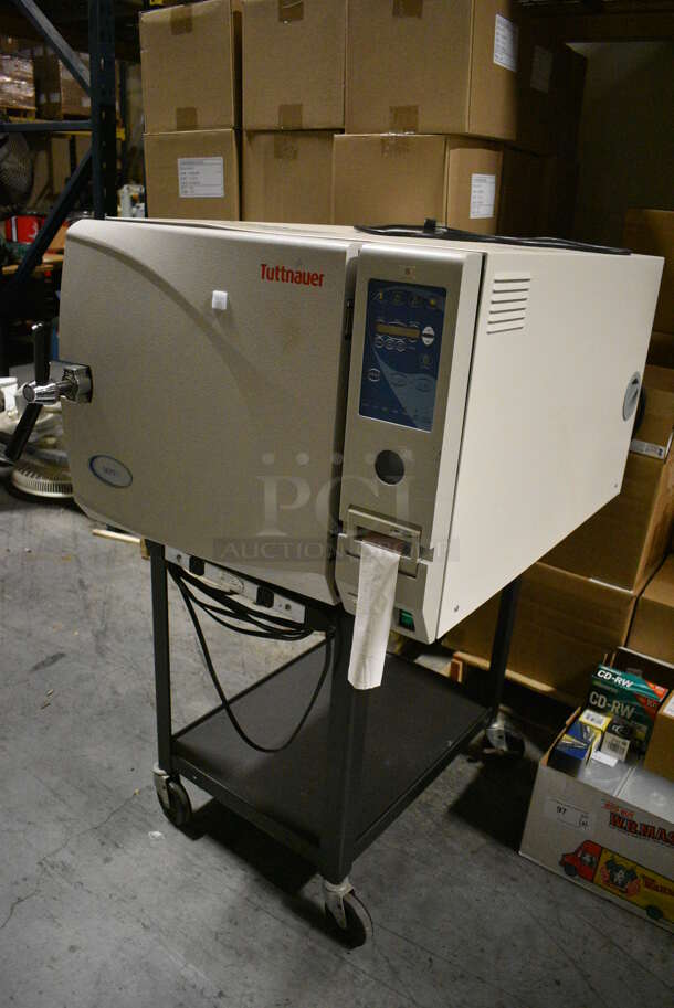 2014 Tuttnauer Model 3870EA Metal Commercial Countertop Autoclave Steam Sterilizer on Black 2 Tier Cart. 230 Volts, 1 Phase. 26x41x20, 18x24x26. (facilities) - Image 3 of 8