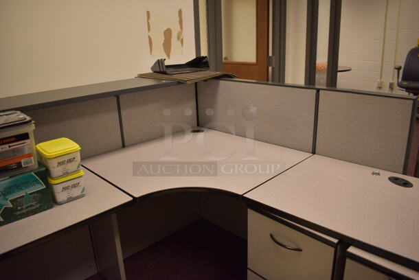 Gray L Shaped Desk w/ 2 Filing Cabinets. Does Not Include Contents/Additional Items Shown In Picture. 96x66x44. (Whitaker Hall - Room 132) - Image 3 of 4
