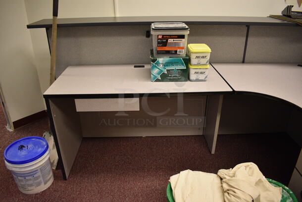 Gray L Shaped Desk w/ 2 Filing Cabinets. Does Not Include Contents/Additional Items Shown In Picture. 96x66x44. (Whitaker Hall - Room 132) - Image 4 of 4