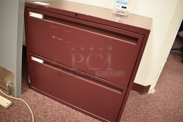 Maroon Metal 2 Drawer Filing Cabinet. 30x18x27. (Whitaker Hall - Room 132) - Image 2 of 3