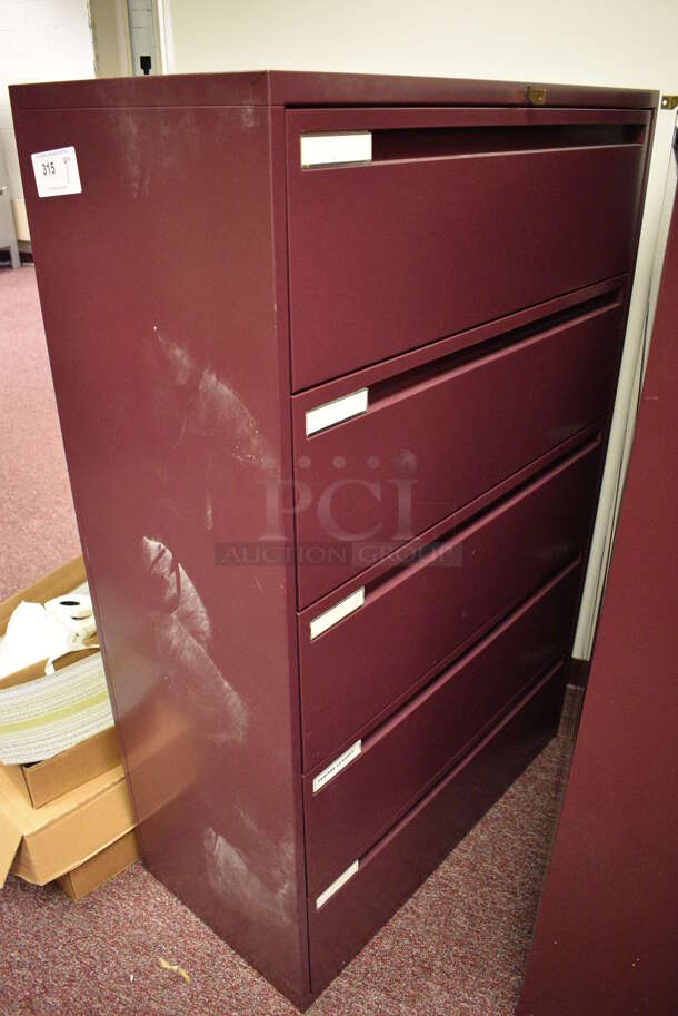 Maroon Metal 5 Drawer Filing Cabinet. 36x18x56. (Whitaker Hall - Room 132) - Image 2 of 3