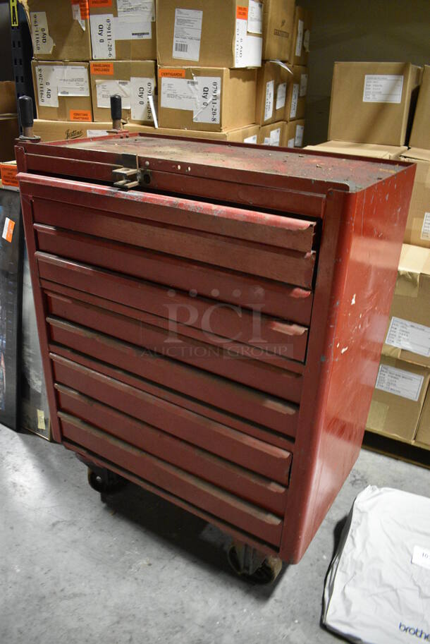 Red Metal Toolbox on Casters. 36x21x49. (facilities) - Image 2 of 4