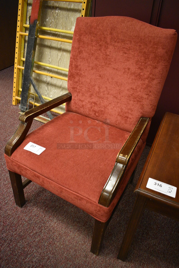 Red Seat w/ Wood Pattern Arm Rests and Legs. 23x23x40. (Whitaker Hall - Room 132) - Image 2 of 3