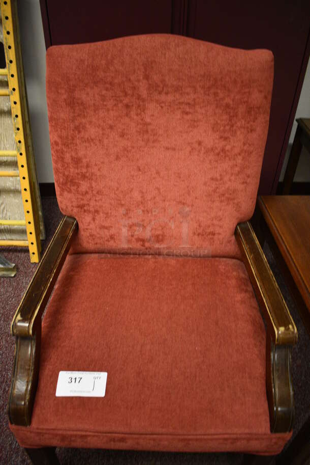 Red Seat w/ Wood Pattern Arm Rests and Legs. 23x23x40. (Whitaker Hall - Room 132) - Image 3 of 3