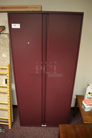 Maroon Metal 2 Door Cabinet. 36x18x77.5. (Whitaker Hall - Room 132)