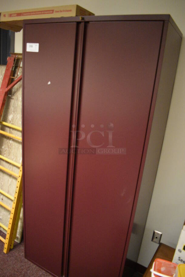 Maroon Metal 2 Door Cabinet. 36x18x77.5. (Whitaker Hall - Room 132) - Image 2 of 3