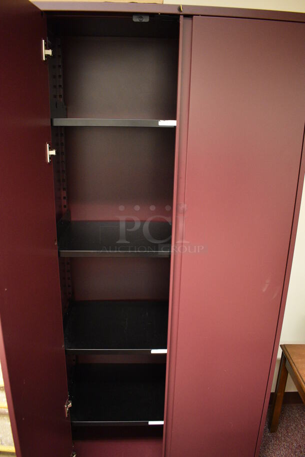 Maroon Metal 2 Door Cabinet. 36x18x77.5. (Whitaker Hall - Room 132) - Image 3 of 3