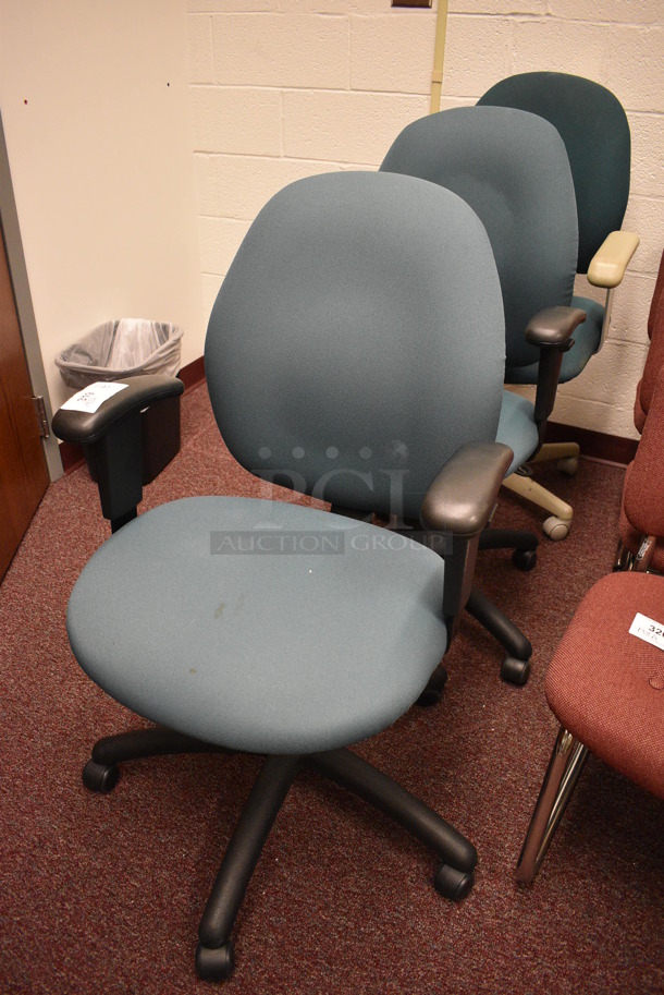 3 Blue Office Chairs w/ Arm Rests on Casters. 23x22x40. 3 Times Your Bid! (Whitaker Hall - Room 132 - Office A) - Image 2 of 3