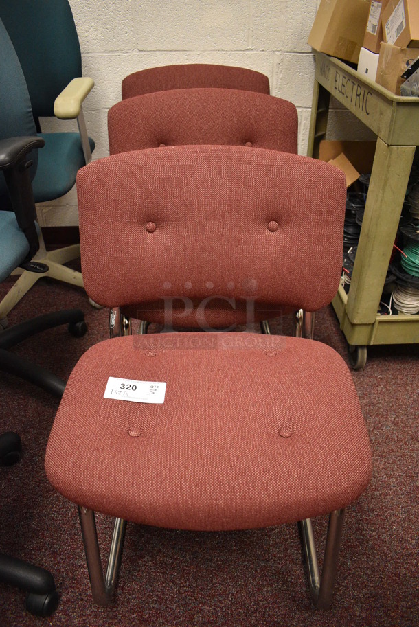 3 Maroon Chairs w/ Chrome Finish Frame. 21x19x29. 3 Times Your Bid! (Whitaker Hall - Room 132 - Office A)