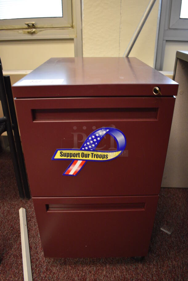 Maroon Metal 2 Drawer Filing Cabinet. 15x22x28. (Whitaker Hall - Room 132 - Office B)