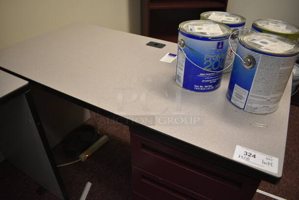 Gray Desk w/ Maroon Metal 3 Drawer Filing Cabinet. Does Not Include Contents. 48x24x29. (Whitaker Hall - Room 132 - Office B) - Image 2 of 3