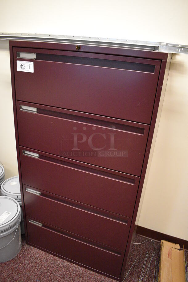 Maroon Metal 5 Drawer Filing Cabinet. 30x18x56. (Whitaker Hall - Room 132 - Office B) - Image 2 of 4