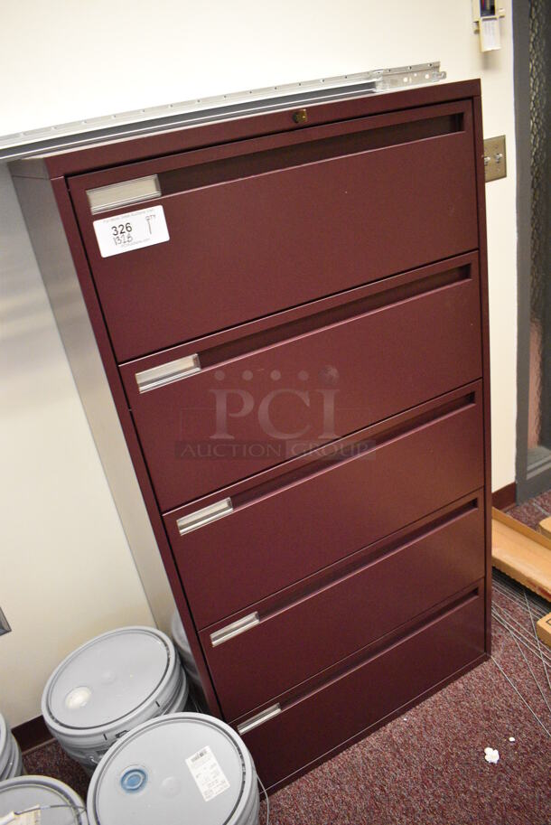 Maroon Metal 5 Drawer Filing Cabinet. 30x18x56. (Whitaker Hall - Room 132 - Office B) - Image 3 of 4
