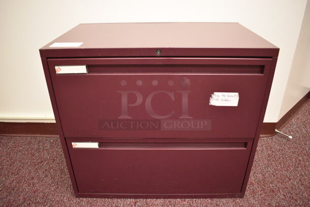 Maroon Metal 2 Drawer Filing Cabinet. 30x18x27 (Whitaker Hall - Room 132 - Office C) - Image 1 of 3