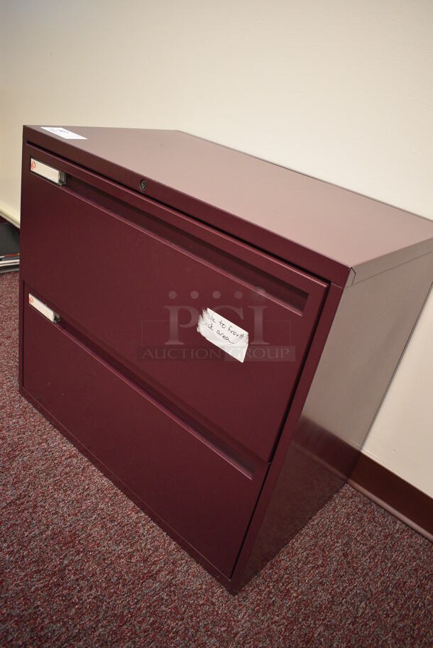 Maroon Metal 2 Drawer Filing Cabinet. 30x18x27 (Whitaker Hall - Room 132 - Office C) - Image 2 of 3