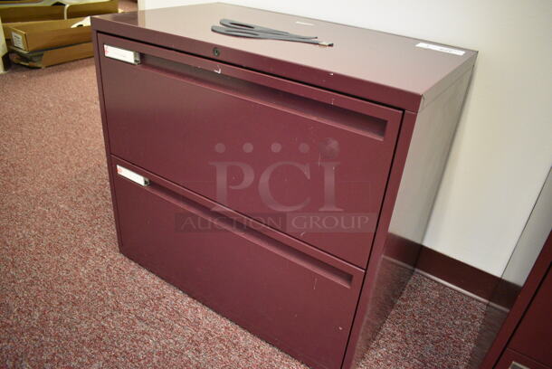 Maroon Metal 2 Drawer Filing Cabinet. 30x18x27 (Whitaker Hall - Room 132 - Office C) - Image 2 of 3