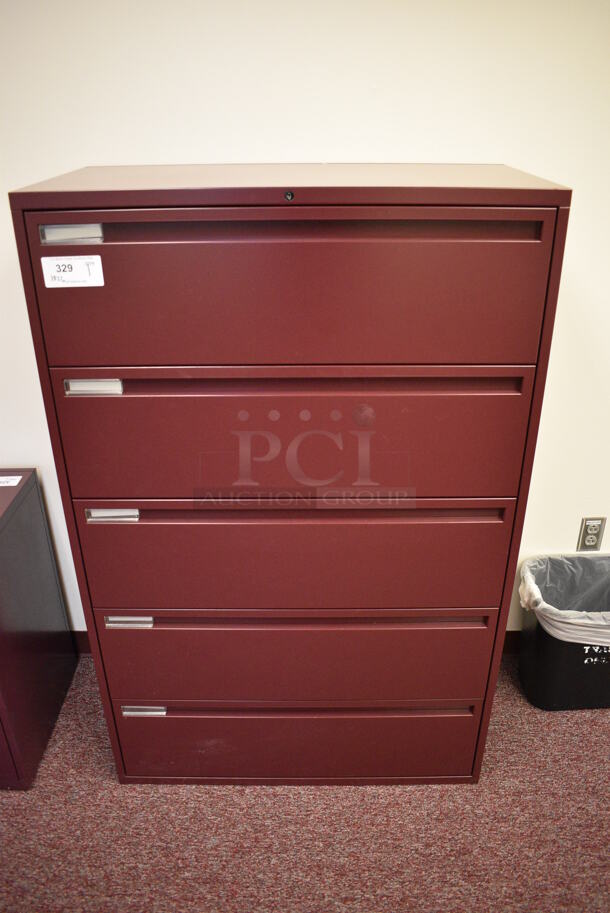 Maroon Metal 5 Drawer Filing Cabinet. 36x18x56. (Whitaker Hall - Room 132 - Office C) - Image 1 of 4