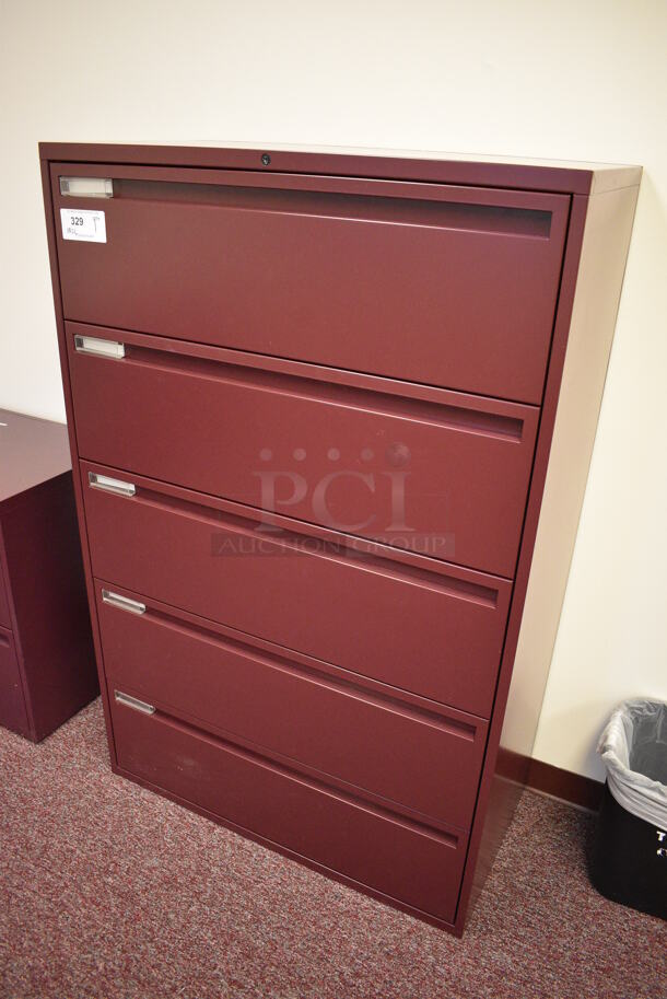 Maroon Metal 5 Drawer Filing Cabinet. 36x18x56. (Whitaker Hall - Room 132 - Office C) - Image 2 of 4